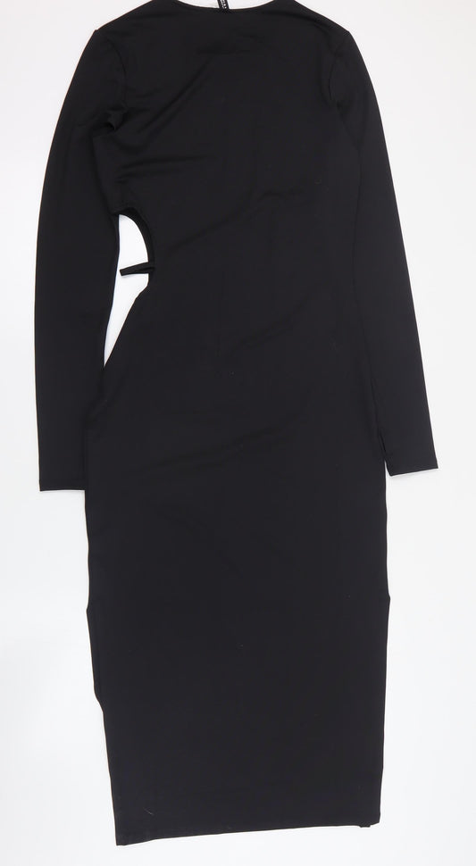 H&M Womens Black Polyester Bodycon Size M Round Neck Pullover