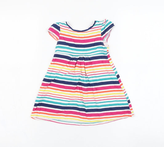 M&Co Girls Ivory Striped Viscose Skater Dress Size 9-12 Months Round Neck Pullover