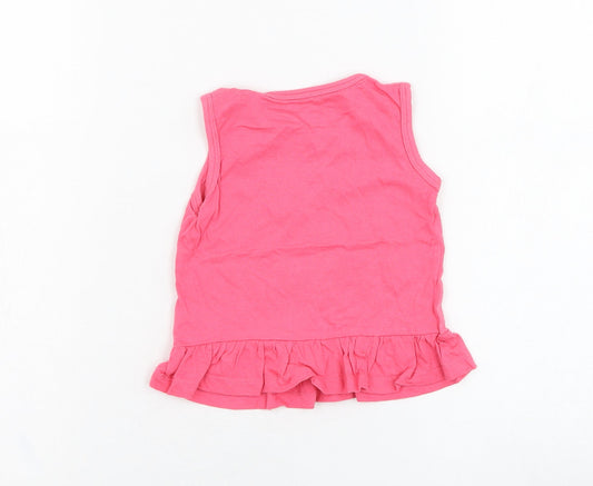 Primark Girls Pink Cotton Basic Tank Size 12-18 Months Round Neck Pullover - Smile