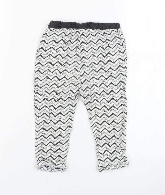 NEXT Girls Ivory Geometric Cotton Jogger Trousers Size 9-12 Months Pullover