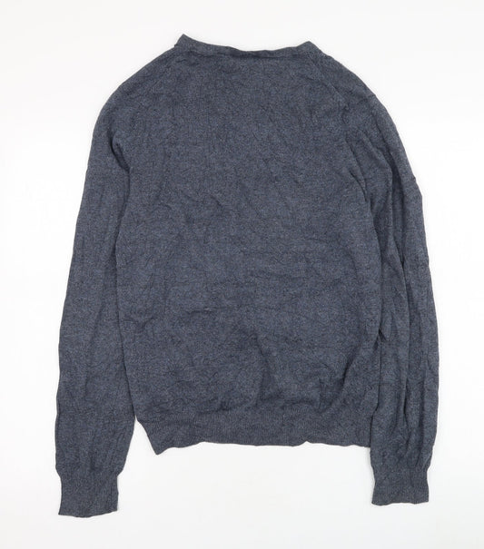 H&M Mens Blue V-Neck Cotton Pullover Jumper Size S