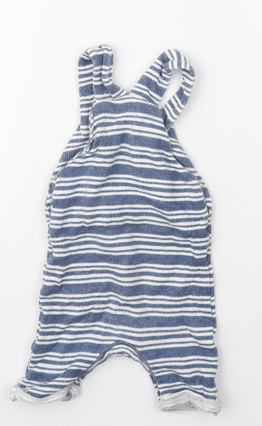 Dunnes Stores Boys Blue Striped Cotton Dungaree One-Piece Size 6-9 Months Button