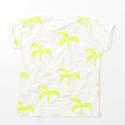 Next Girls Ivory Cotton Basic T-Shirt Size 6-9 Months Crew Neck - Palm Tree Print