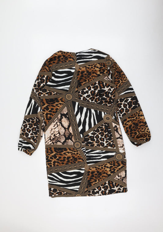 RESZKA Womens Multicoloured Animal Print Viscose A-Line Size 6 Round Neck