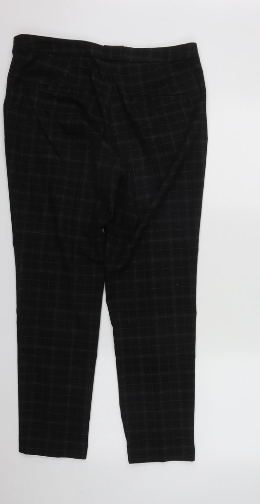MNG Womens Black Plaid Polyester Trousers Size 14 L27 in Regular Zip
