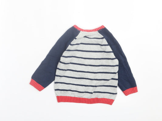 F7F Boys Multicoloured Striped Cotton Pullover Jumper Size 9-12 Months Button