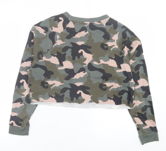 H&M Womens Green Camouflage Polyester Pullover Sweatshirt Size M Pullover - Cropped