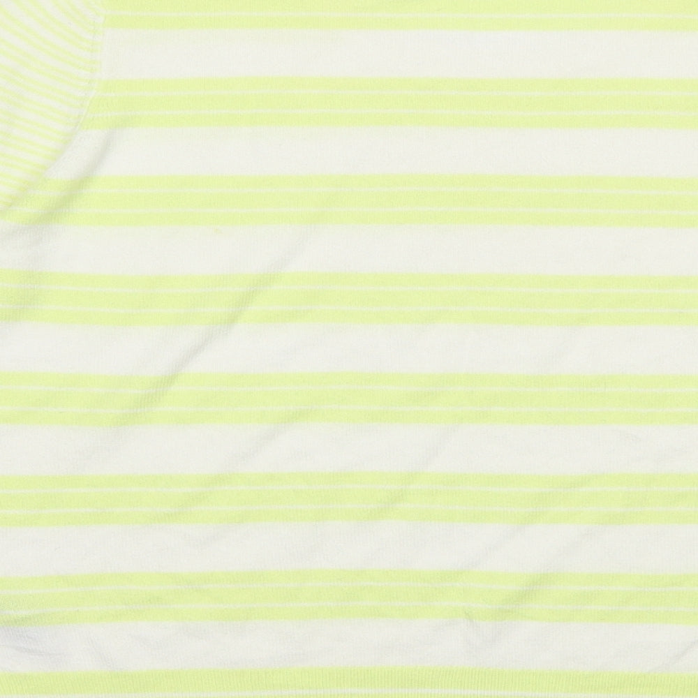 Marks and Spencer Womens White Crew Neck Striped Acrylic Pullover Jumper Size 14