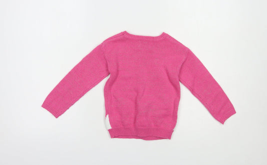 George Girls Pink Crew Neck Acrylic Pullover Jumper Size 3-4 Years Pullover - Christmas Jumper