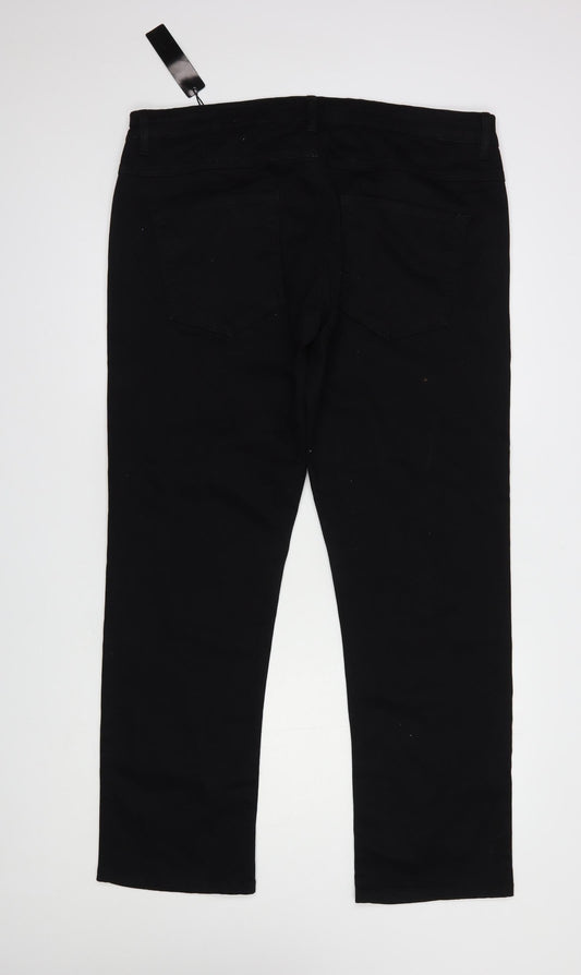 Dunnes Stores Womens Black Cotton Straight Jeans Size 40 in L32 in Regular Button
