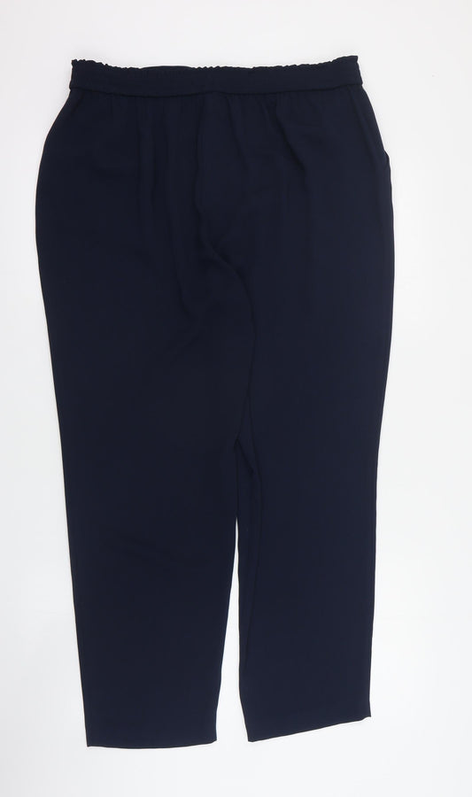 Dunnes Womens Blue Polyester Carrot Trousers Size 14 L28 in Regular Drawstring