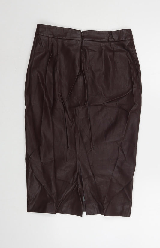 Zara Womens Brown Polyurethane Straight & Pencil Skirt Size S Zip