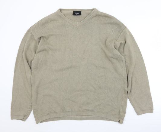 NEXT Mens Beige V-Neck Cotton Pullover Jumper Size L