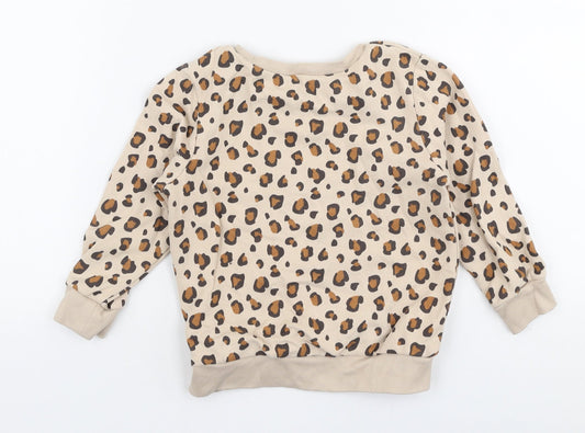 Dunnes Stores Girls Beige Animal Print Cotton Pullover Sweatshirt Size 2-3 Years Pullover