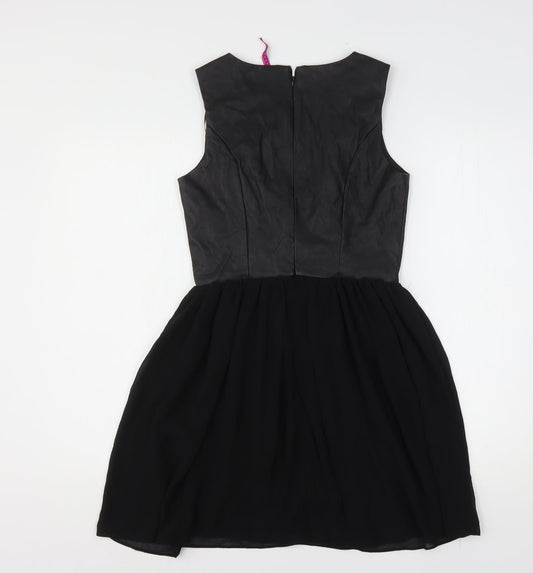 Boohoo Womens Black Polyester Mini Size 10 Round Neck