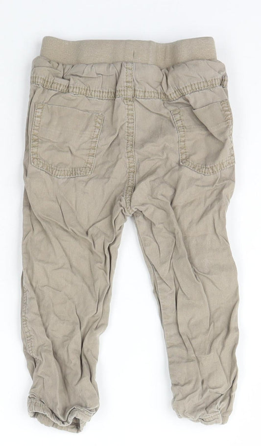 George Boys Beige Cotton Jogger Trousers Size 12-18 Months