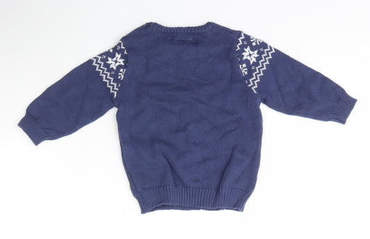 Disneyland Paris Boys Blue Fair Isle Cotton Pullover Jumper Size 6-9 Months - Minnie Mouse