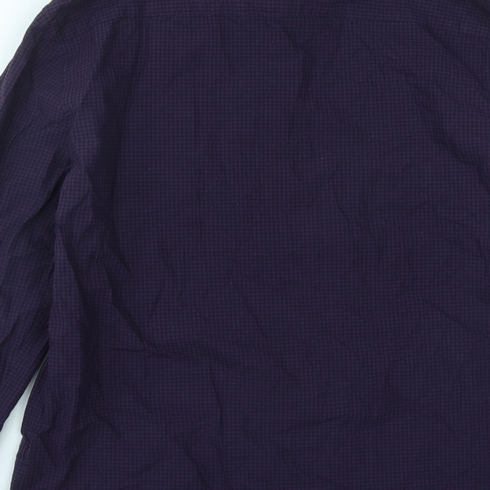 Marks and Spencer Mens Purple Plaid Cotton Button-Up Size M Collared Button