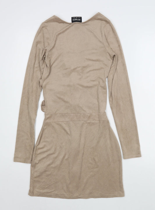 HOT!MESS Womens Beige Polyester Bodycon Size XS V-Neck Zip