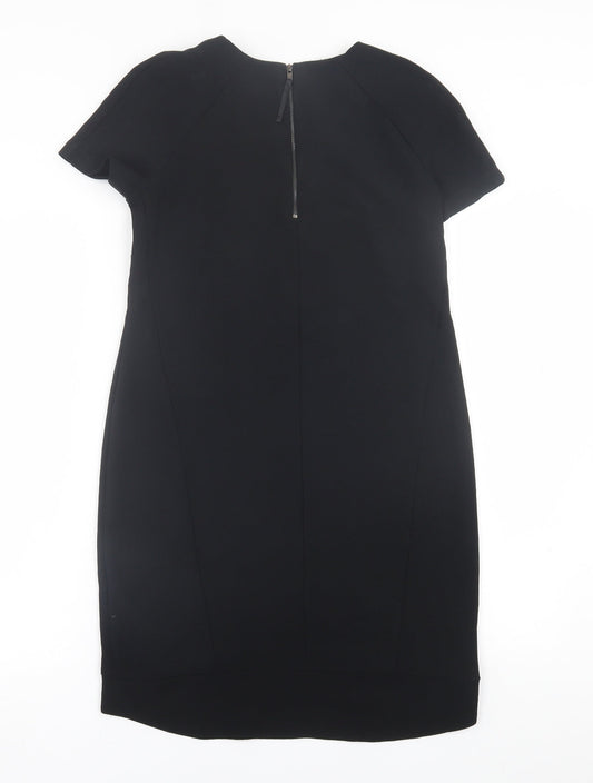 Topshop Womens Black Polyester T-Shirt Dress Size 8 Crew Neck Zip
