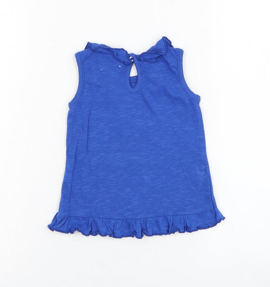 M&Co Girls Blue Cotton Basic Tank Size 9-12 Months Round Neck Pullover - Pineapple