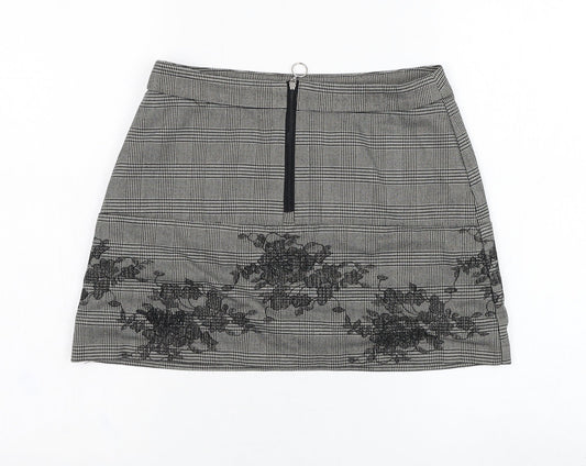 Preworn Womens Grey Check Polyester Mini Skirt Size 28 in Zip
