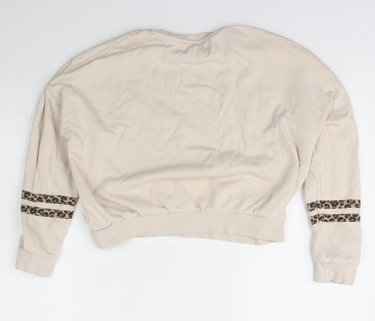 Marks and Spencer Girls Beige Scoop Neck Animal Print Cotton Pullover Jumper Size 12-13 Years