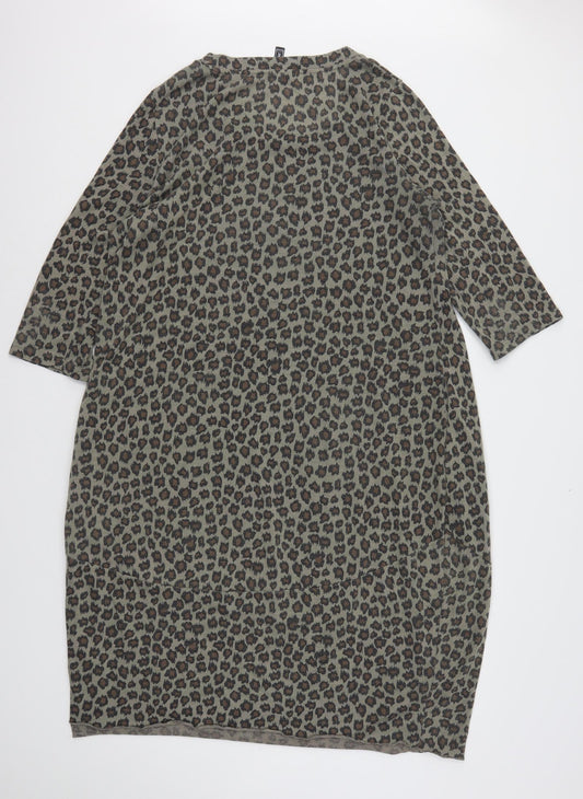 Rainbow Womens Multicoloured Animal Print Polyester A-Line Size 14 Round Neck