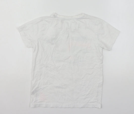 Dunnes Stores Boys White Geometric Cotton Basic T-Shirt Size 9-10 Years Round Neck - Shark