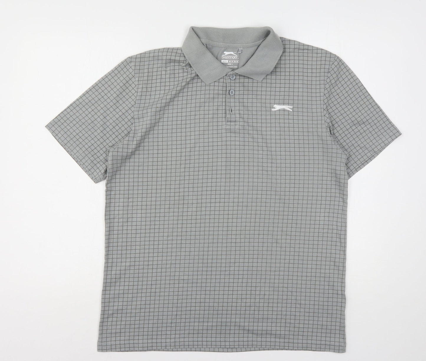 Slazenger Mens Grey Check Polyester Polo Size M Collared