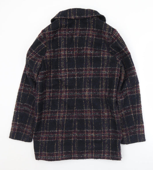 Marks and Spencer Womens Black Plaid Pea Coat Coat Size 10 Zip