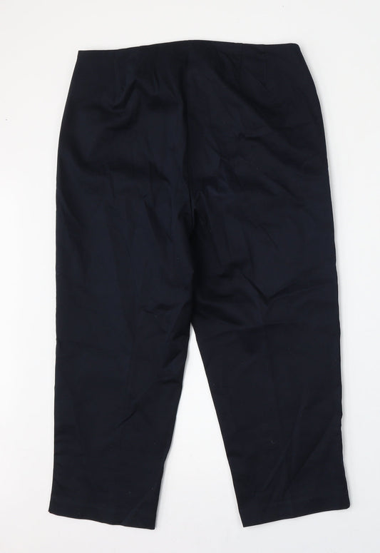 Marks and Spencer Womens Blue Cotton Trousers Size 12 L22.5 in Regular Zip - short leg