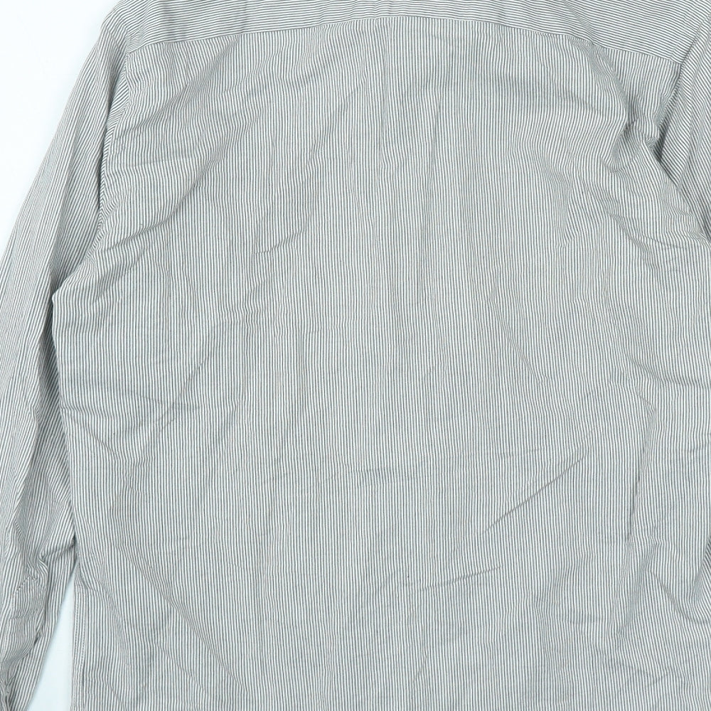 Dario Beltran Mens Grey Striped Cotton Button-Up Size S Collared Button