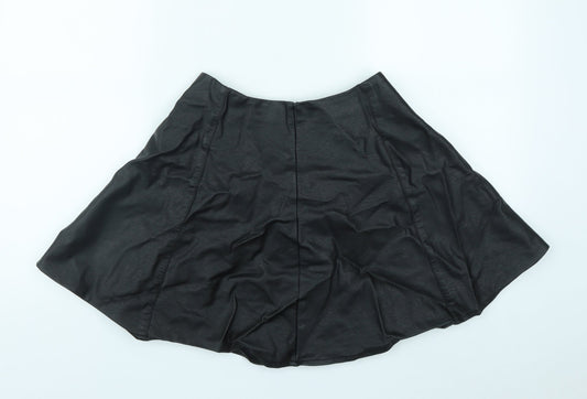 Primark Girls Black Viscose Skater Skirt Size 13-14 Years Regular Zip