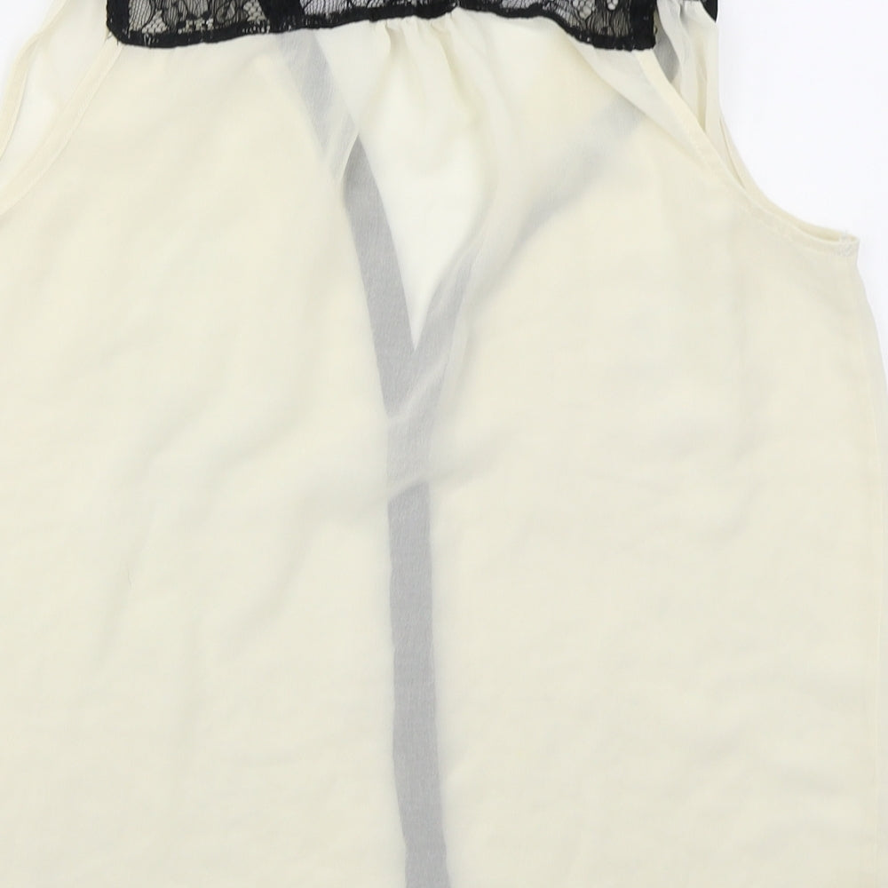 New Look Womens Beige Polyester Basic Button-Up Size 10 Collared