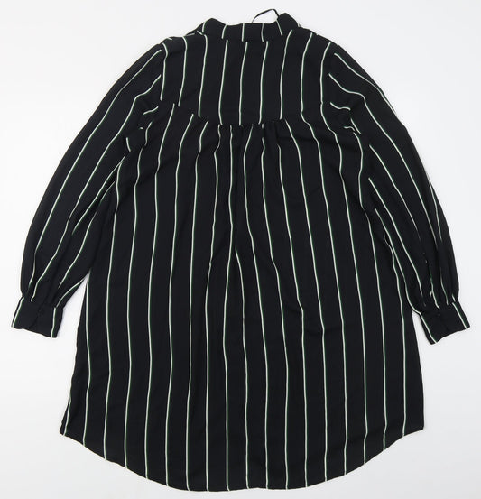 H&M Womens Black Striped Polyester Shirt Dress Size 6 V-Neck Button