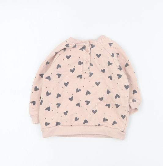 Matalan Baby Pink Cotton Pullover Jumper Size 3-6 Months Button