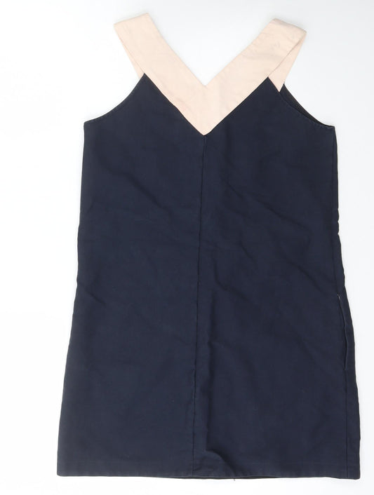Mademoiselle Tara Womens Blue Cotton A-Line Size 10 V-Neck Zip - Pockets