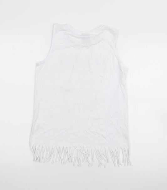 Primark Girls White Cotton Camisole Tank Size 11-12 Years Scoop Neck - Unicorn