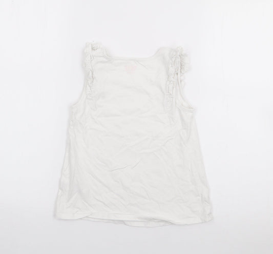 NEXT Girls White Cotton Basic Tank Size 7-8 Years Scoop Neck
