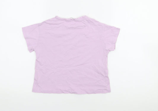 MNG Girls Purple Cotton Basic T-Shirt Size 6 Years Crew Neck
