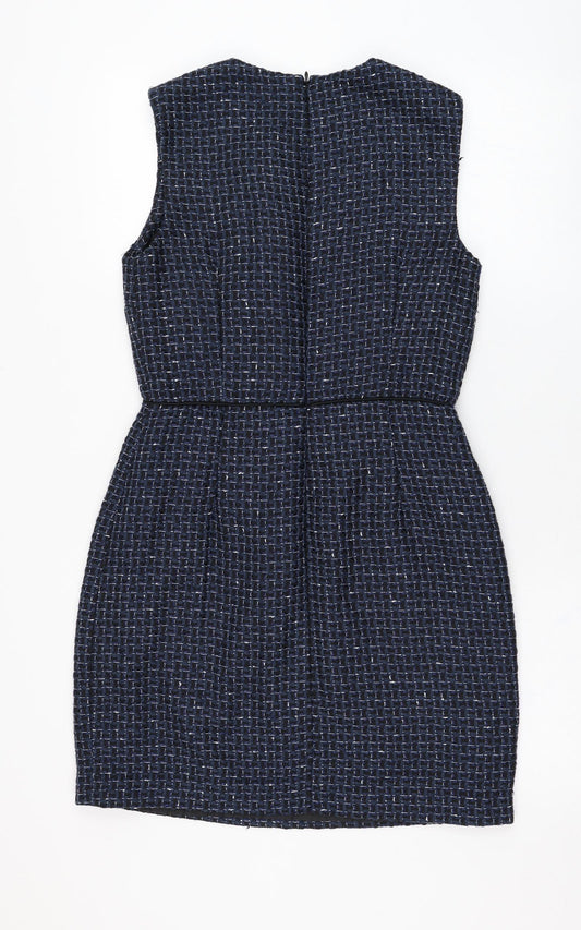 Warehouse Womens Blue Polyester Pencil Dress Size 12 Round Neck Zip