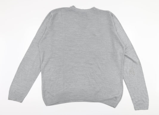 Burton Mens Grey V-Neck Acrylic Pullover Jumper Size 2XL