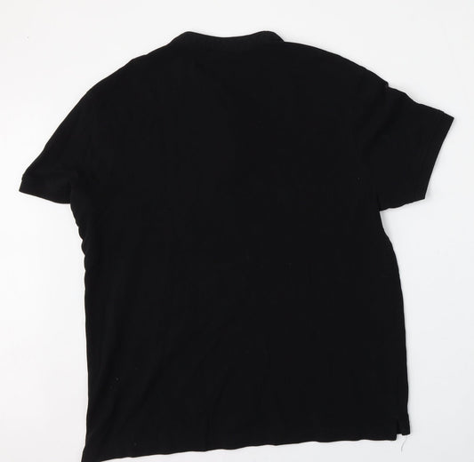 Lefties Mens Black Cotton Polo Size L Round Neck Button