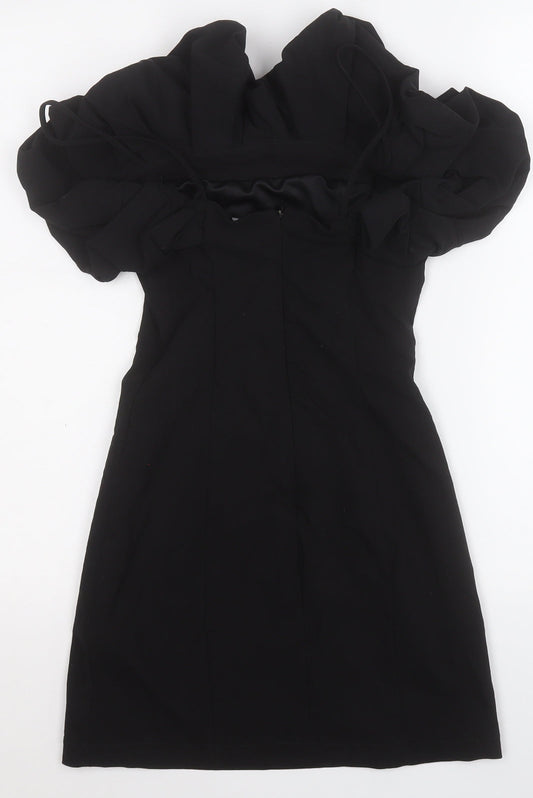 Stradivarius Womens Black Cotton A-Line Size S Round Neck