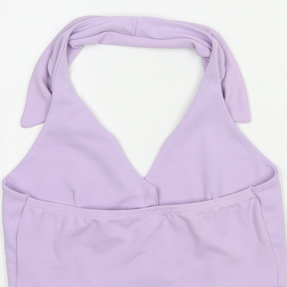 Missguided Womens Purple Polyester Cropped Tank Size 4 V-Neck