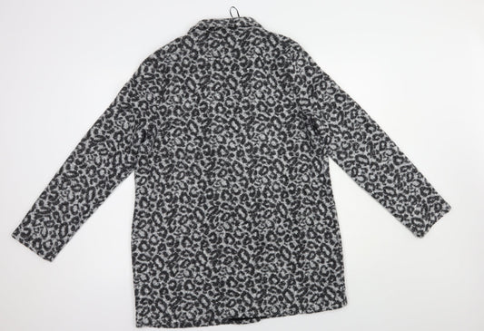 Dunnes Stores Womens Grey Animal Print Jacket Coatigan Size M Button