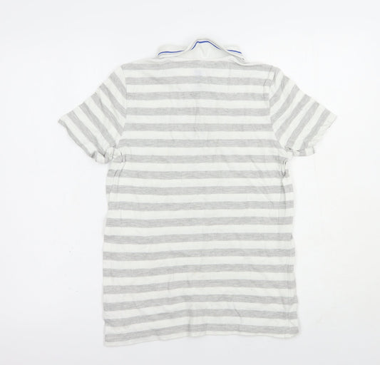 F&F Boys Grey Striped Cotton Pullover Polo Size 11-12 Years Collared Button