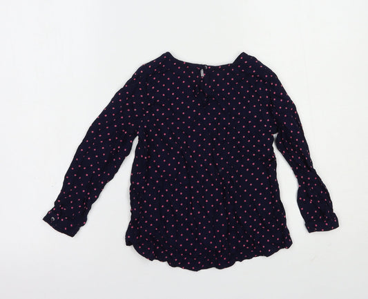 Primark Girls Blue Polka Dot Viscose Basic Blouse Size 5-6 Years Crew Neck Button