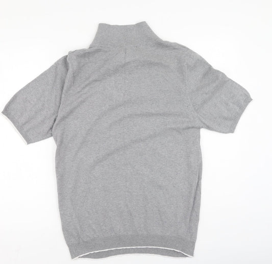Marks and Spencer Mens Grey Geometric Cotton Polo Size L Collared